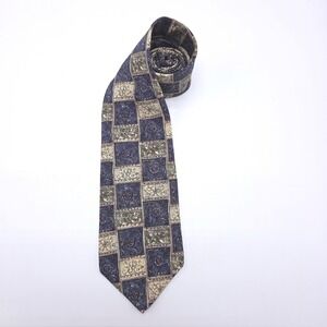 417 by Van Heusen Mens Silk Necktie Geometric Pattern Blue Gold‎ Formal
